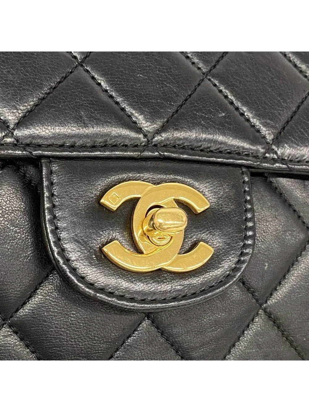 Chanel Shoulder Bag Quilted Double Face Lambskin Black Gold